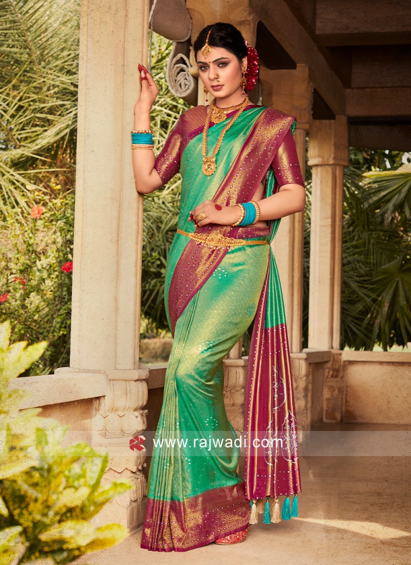 Peacock Green Hand Woven Kanjivaram Silk Saree – zarikaariindia.com