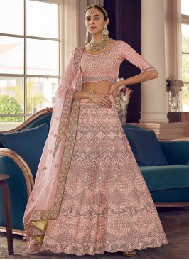 Glorious Peach Pure Crepe Designer Lehenga Choli