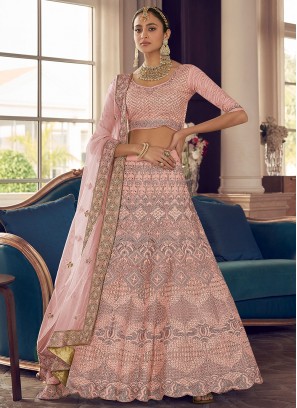 Glorious Peach Pure Crepe Designer Lehenga Choli