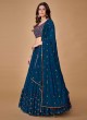 Navy Blue Floral Embroidered A Line Lehenga Choli