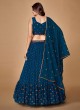 Navy Blue Floral Embroidered A Line Lehenga Choli