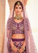 Glossy Faux Crepe Wine Patch Border Lehenga Choli