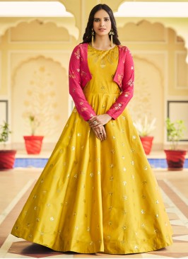 Yellow Sequins Embroidered Trendy Gown