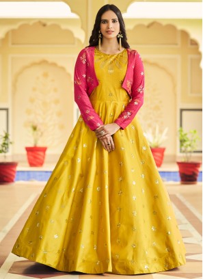 Yellow Sequins Embroidered Trendy Gown