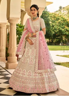 Glowing Cream Faux Crepe Lehenga Choli