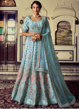 Sky Blue Georgette Wedding Lehenga Choli