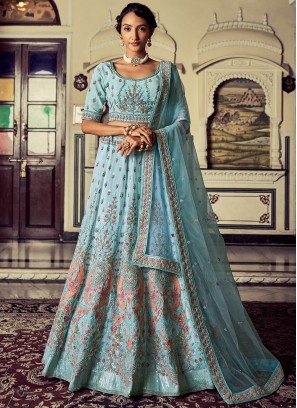 Sky Blue Georgette Wedding Lehenga Choli