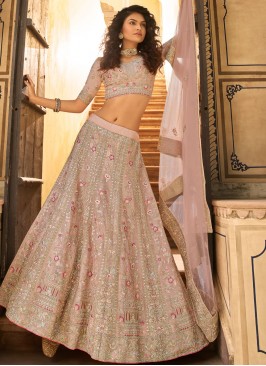 Glowing Organza Peach Thread Lehenga Choli