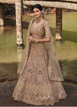 Gold Net Embroidered Wedding Lehenga Choli