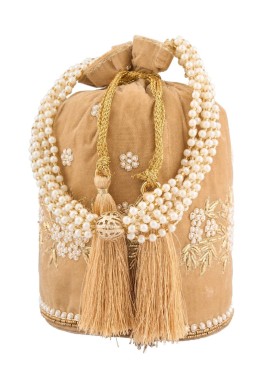 Gold Potli Bag In Velvet With Embroidery Design