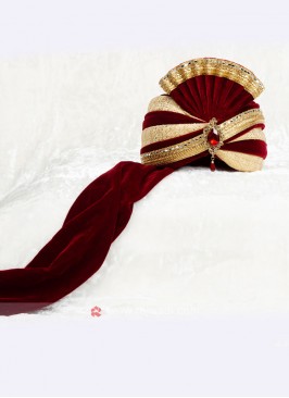 Golden And Maroon Color Marriage Safa