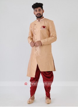 Golden And Maroon Mens Indo-Western