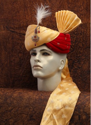 Golden And Red Turban For Wedding