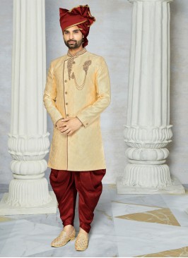 Golden Color Indowestern In Brocade Silk