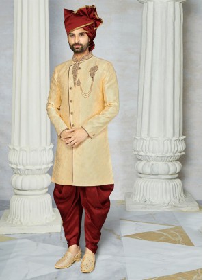 Golden Color Indowestern In Brocade Silk