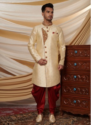 Golden Color Indowestern In Groom Wear