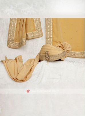 Golden Color Safa With Matching Dupatta For Groom