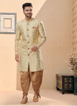 Golden Cream And Golden Brown Dhoti Style Indowestern Set