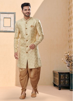 Golden Cream And Golden Brown Dhoti Style Indowestern Set