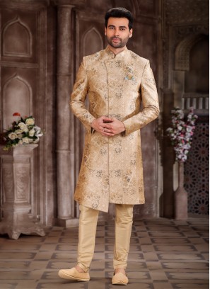 Golden Cream Festive Wear Indowestern Set