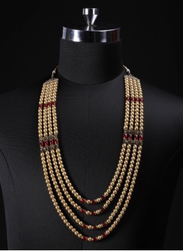 Golden Cream Pearl Mala For Groom