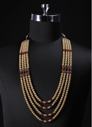 Golden Cream Pearl Mala For Groom