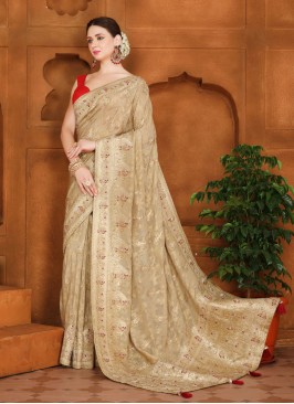 Golden Cream Woven Banarasi Silk Saree