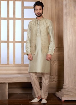 Golden Embroidered Designer Nehru Jacket Set