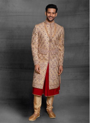 Golden Silk Designer Wedding Sherwani