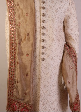 Golden Silk Fabric Sherwani Dupatta