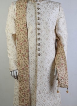 Golden Silk Sherwani Dupatta With Embroidery