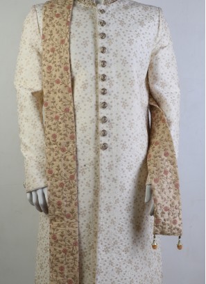 Golden Silk Sherwani Dupatta With Embroidery