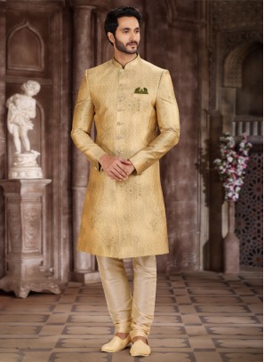 Golden Yellow Art Silk Indowestern Set