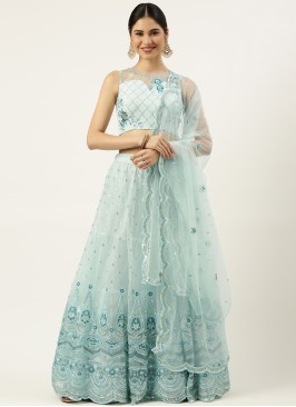 Gorgeous Aqua Blue Lehenga Choli In Net