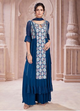 Gorgeous Blue Readymade Palazzo Suit