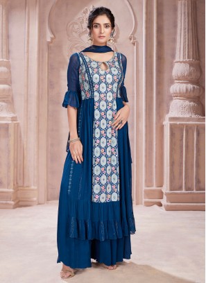 Gorgeous Blue Readymade Palazzo Suit