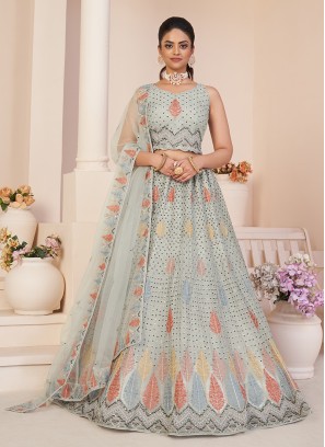 Gorgeous Festive Wear Soft Net Light Grey Lehenga Choli