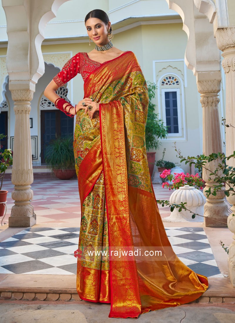 Banarasi Silk Sarees with Woven, Heavy Embroidery work SR054113431