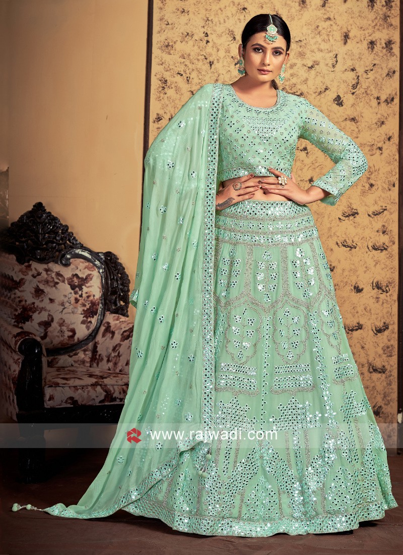 Georgette Sequence embroidered pista green Lehenga – MOHAR