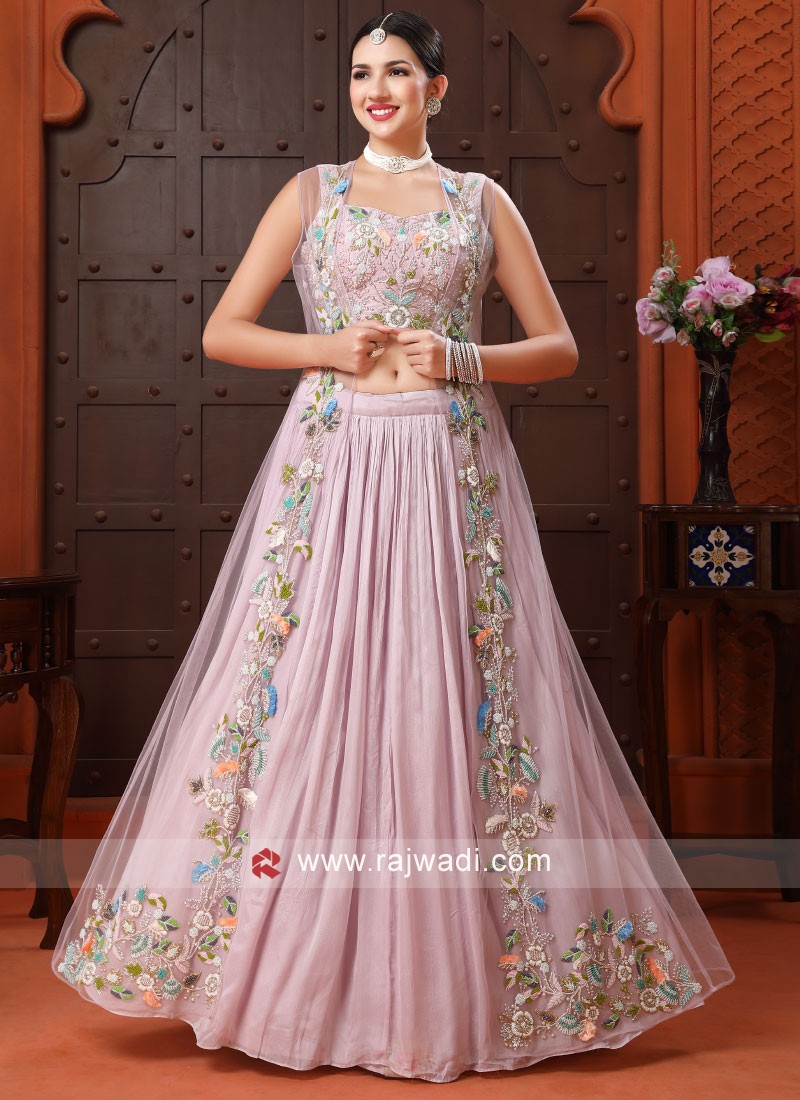 gorgeous lilac party wear choli suit with long koti 51637