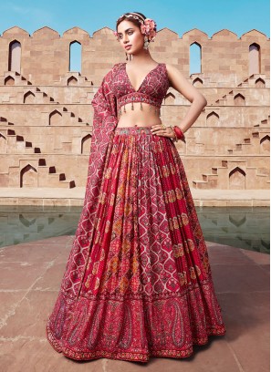 Gorgeous Maroon Chiffon Festive Lehenga Choli