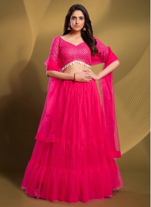 Gorgeous Pink Soft Net Lehenga Choli For Women