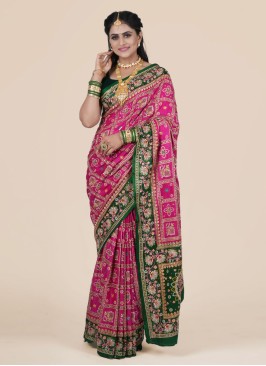 Gorgeous Rani And Green Gajji Silk Gharchola Saree