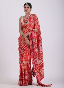 Gorgeous Red Bandhani Gharchola Saree