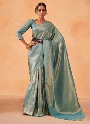 Gorgeous Turquoise Silk Saree