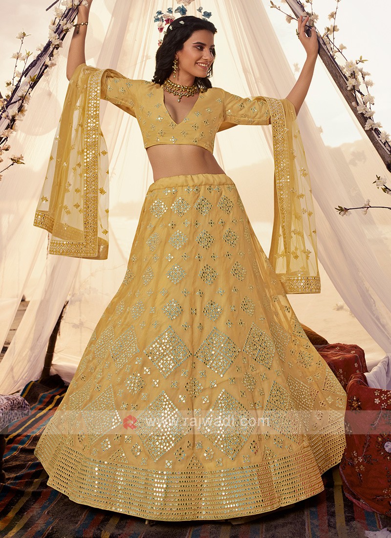 Bridal Lehengas : Yellow soft net sequence and thread work ...