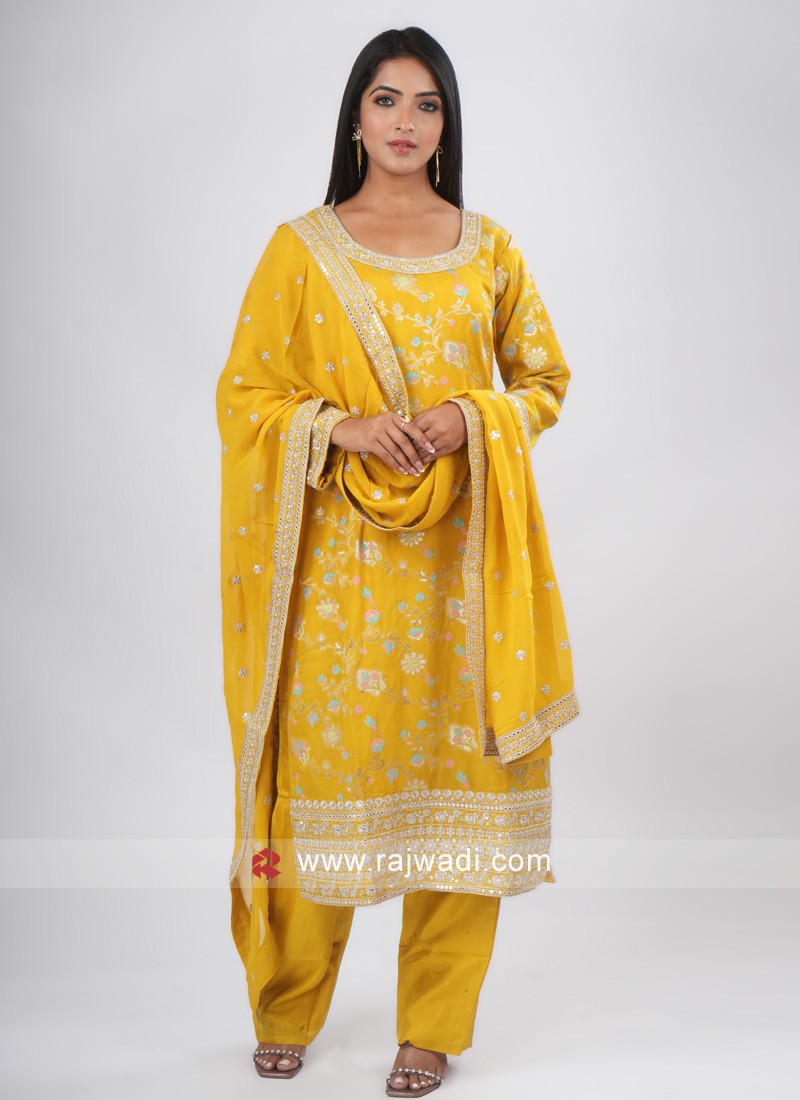 Readymade Yellow Salwar Kameez Blue Dupatta Full Stitched Beautiful Shalwar  Suit | eBay
