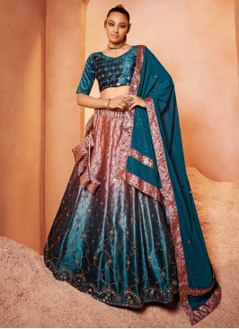 Pink and Teal Designer Sequins Velvet Lehenga Choli