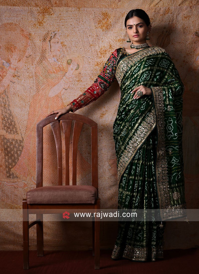 Handloom Georgette Meenakari Bandhani Saree In Red Color – Sankalp The  Bandhej Shoppe