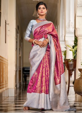 Graceful Purple and Grey Jacquard Work Banarasi Silk Saree